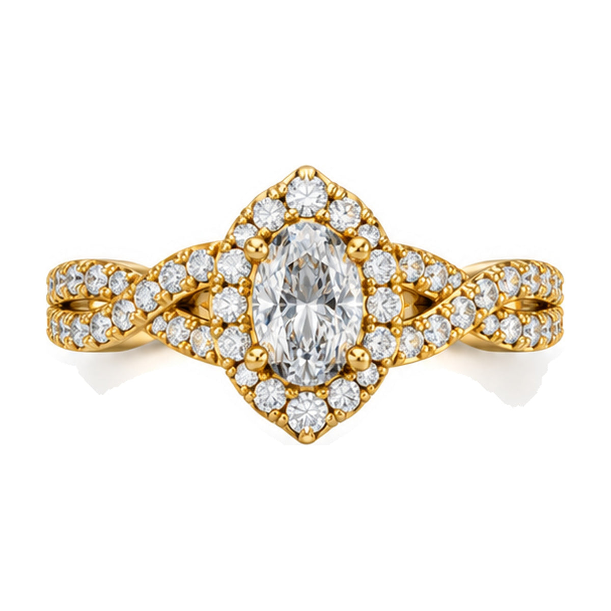Oval Marquise Halo Twist Shank Engagement Ring, 1.00 ct TW front view