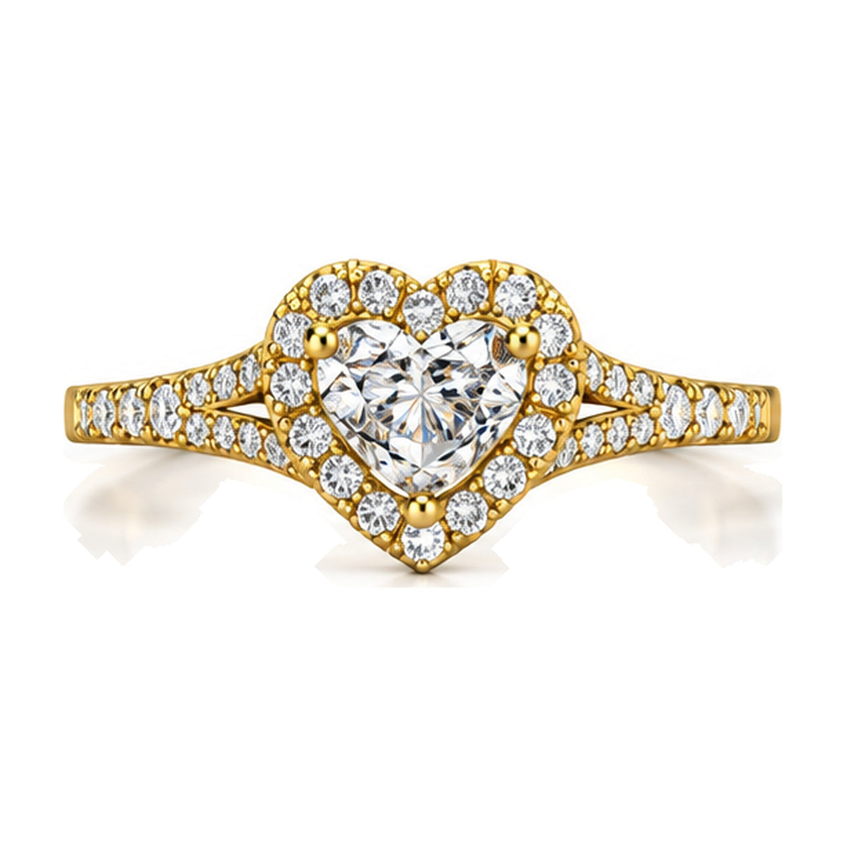 Heart Halo Split Shank Engagement Ring, 1.26 ct TW front view