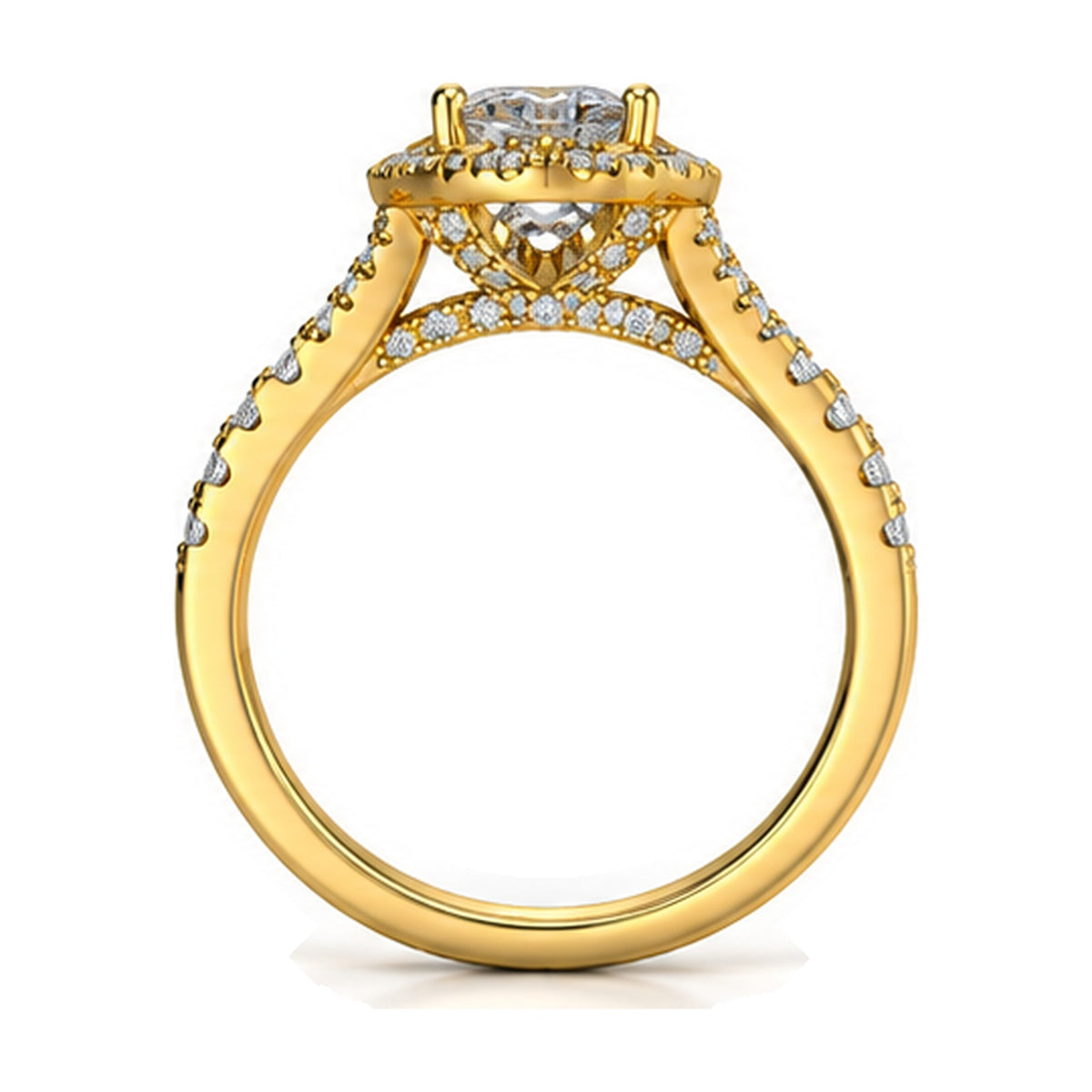 Heart Halo Split Shank Engagement Ring, 1.26 ct TW side view
