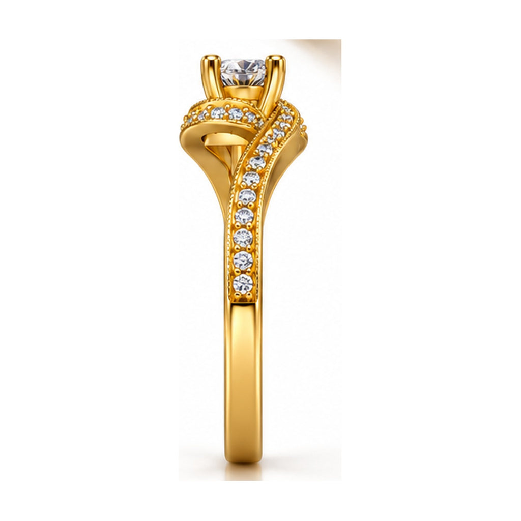 Round solitaire bypass twist engagement ring side view