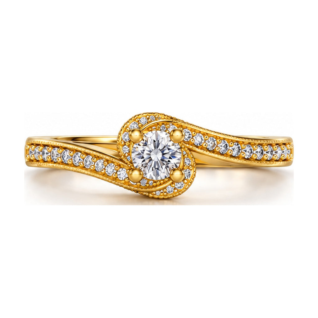 Round solitaire bypass twist engagement ring top view