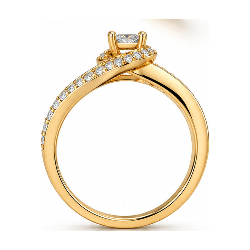 Princess cut solitaire bypass twist engagement ring side view