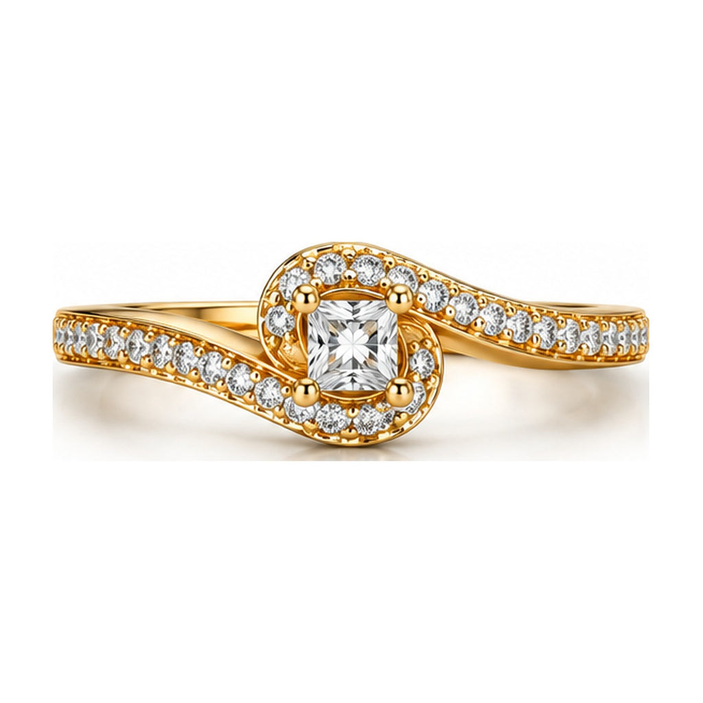 Princess cut solitaire bypass twist engagement ring top view