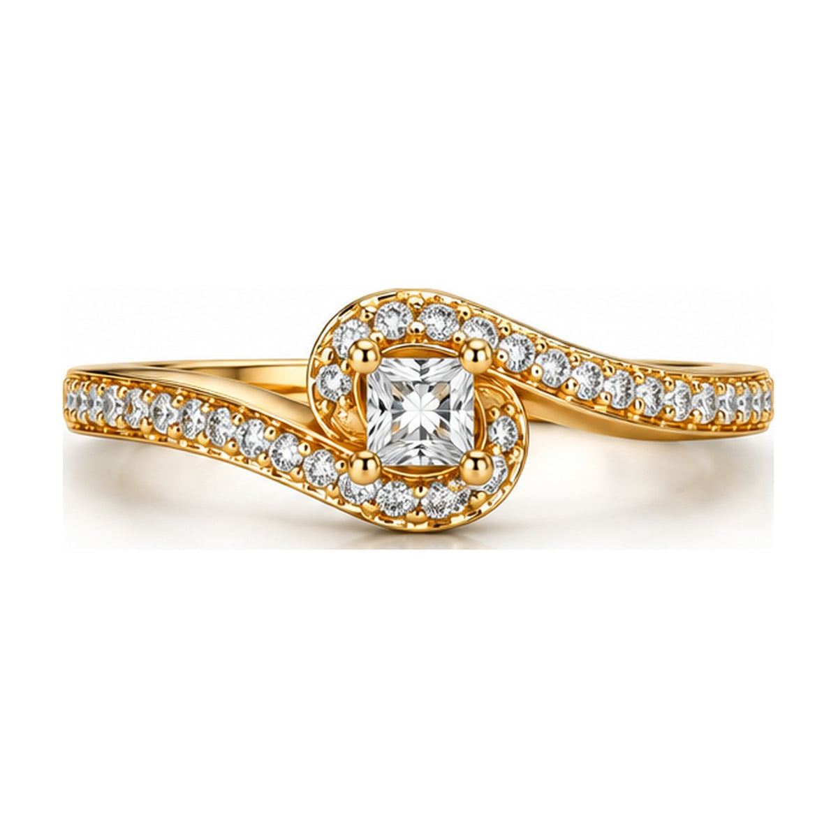 Princess cut solitaire bypass twist engagement ring top view