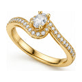 Oval solitaire bypass twist engagement ring angled view