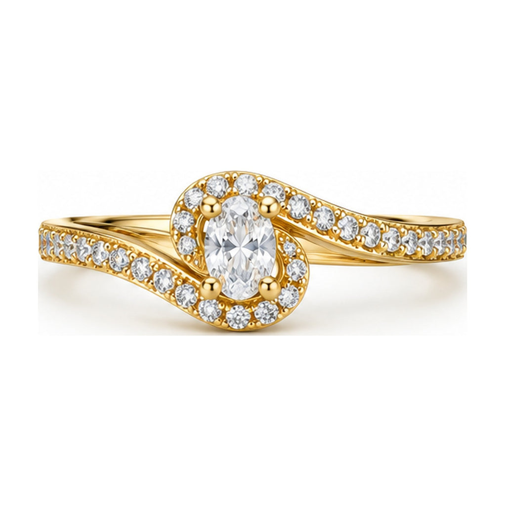 Oval solitaire bypass twist engagement ring top view