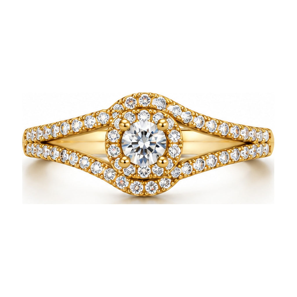 Round halo split shank bypass engagement ring top view