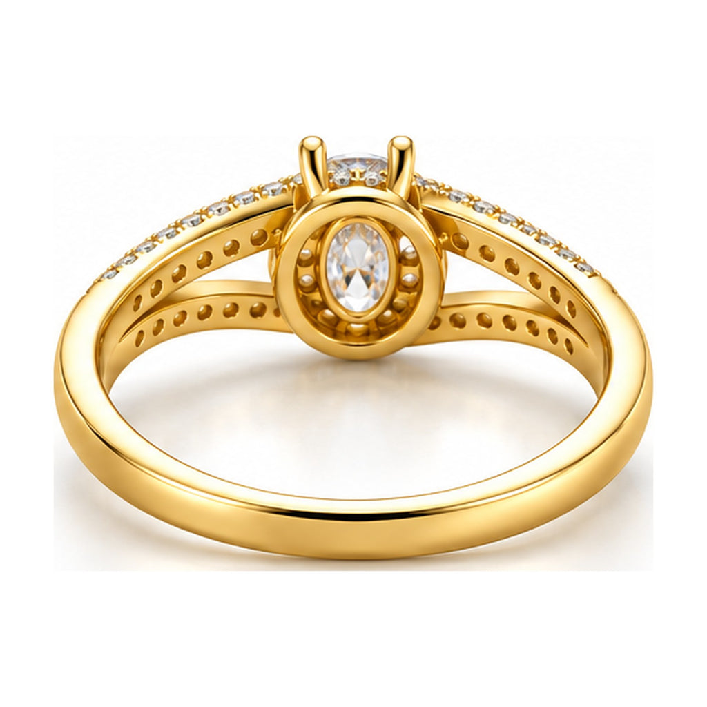 Oval halo split shank bypass engagement ring back view