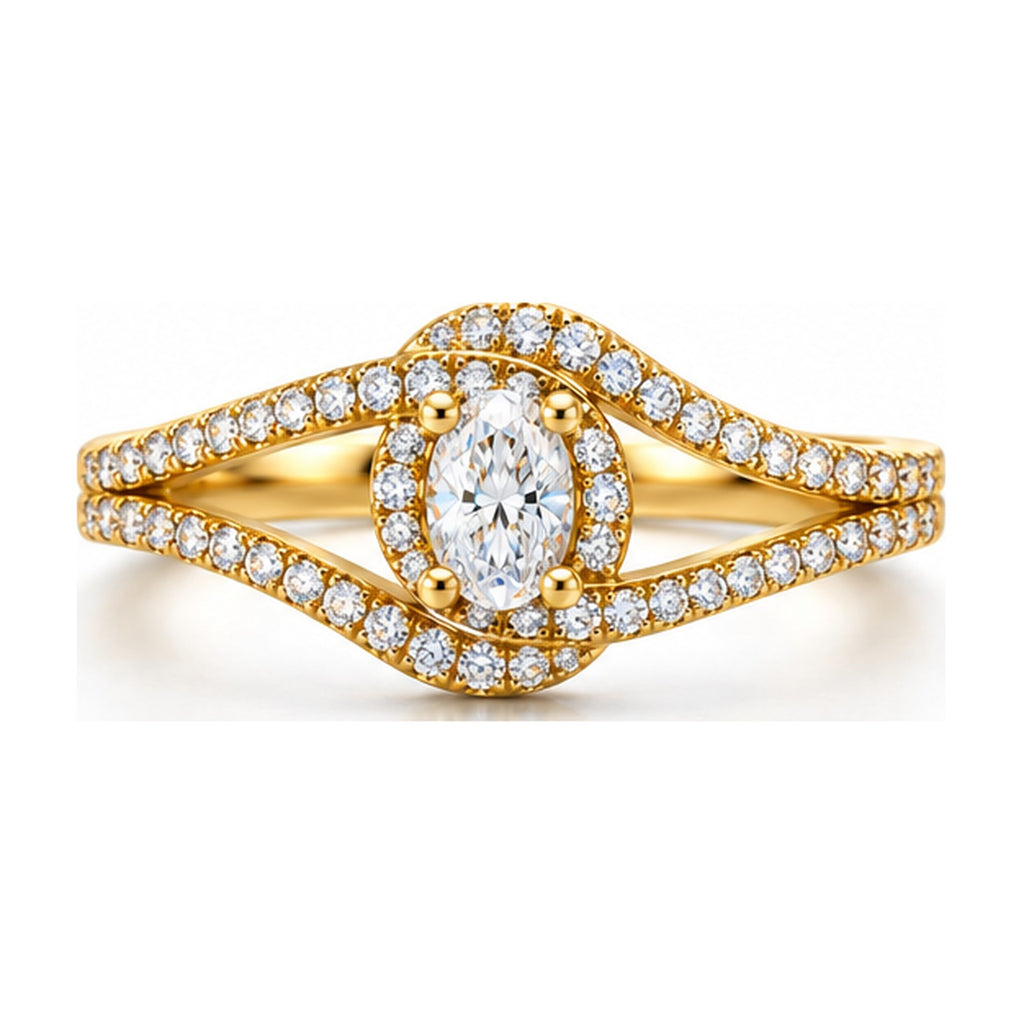 Oval halo split shank bypass engagement ring top view