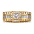 Princess cut halo channel set wide band engagement ring top view
