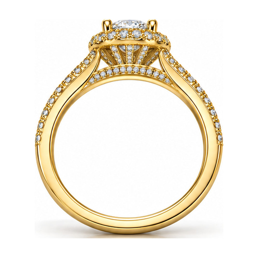 Round halo pave engagement ring back view