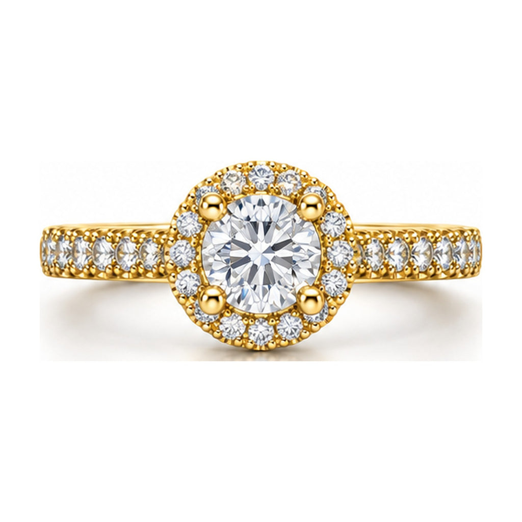 Round halo pave engagement ring top view