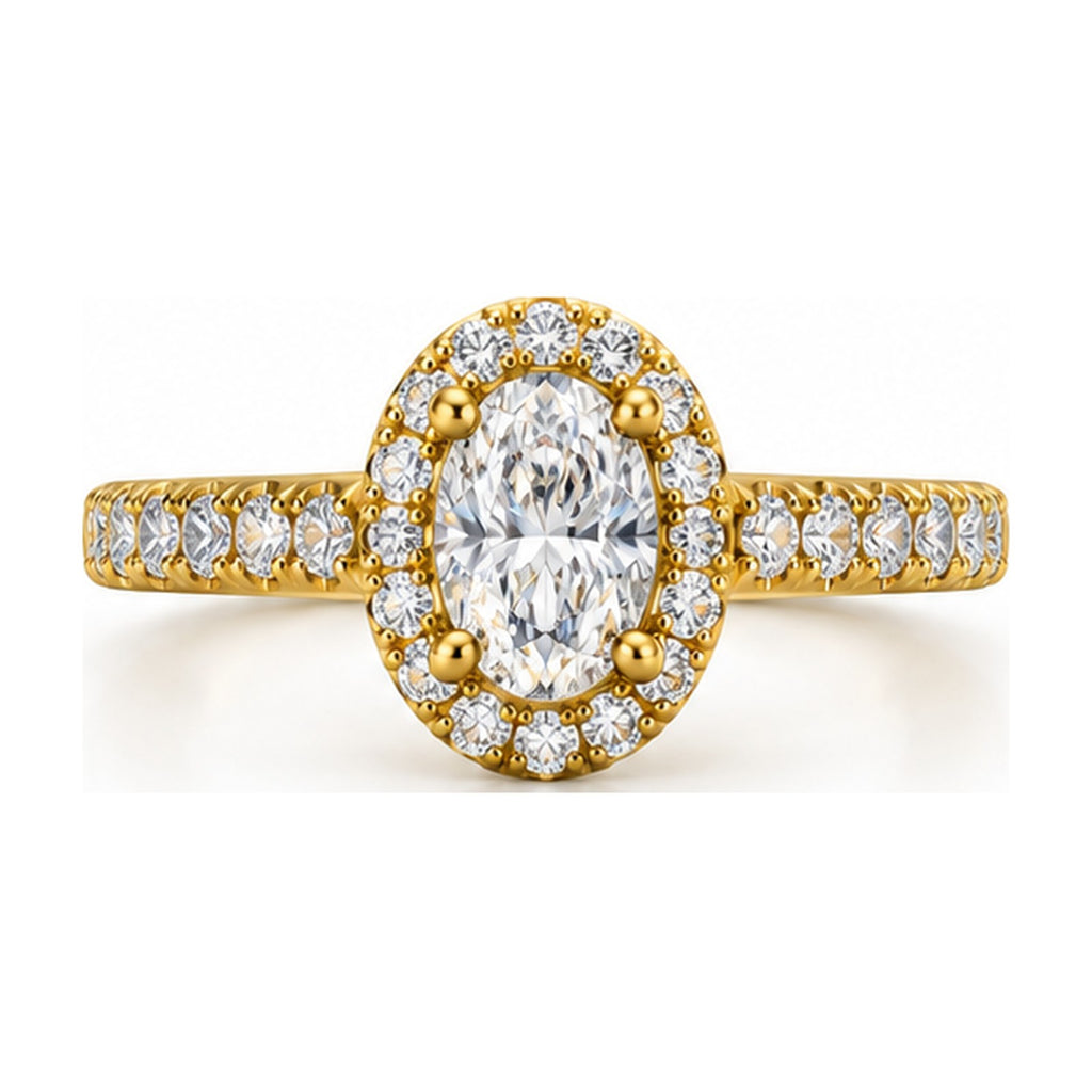 Oval halo pave engagement ring top view