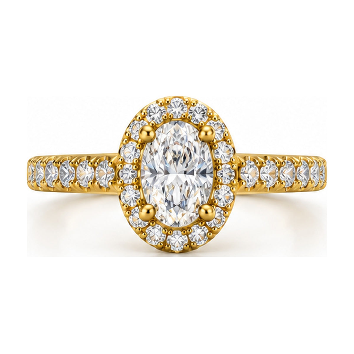 Oval halo pave engagement ring top view