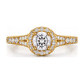 Round halo split shank engagement ring top view