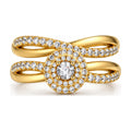 Round double halo criss-cross engagement ring top view