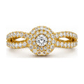 Round double halo criss-cross pave engagement ring top view