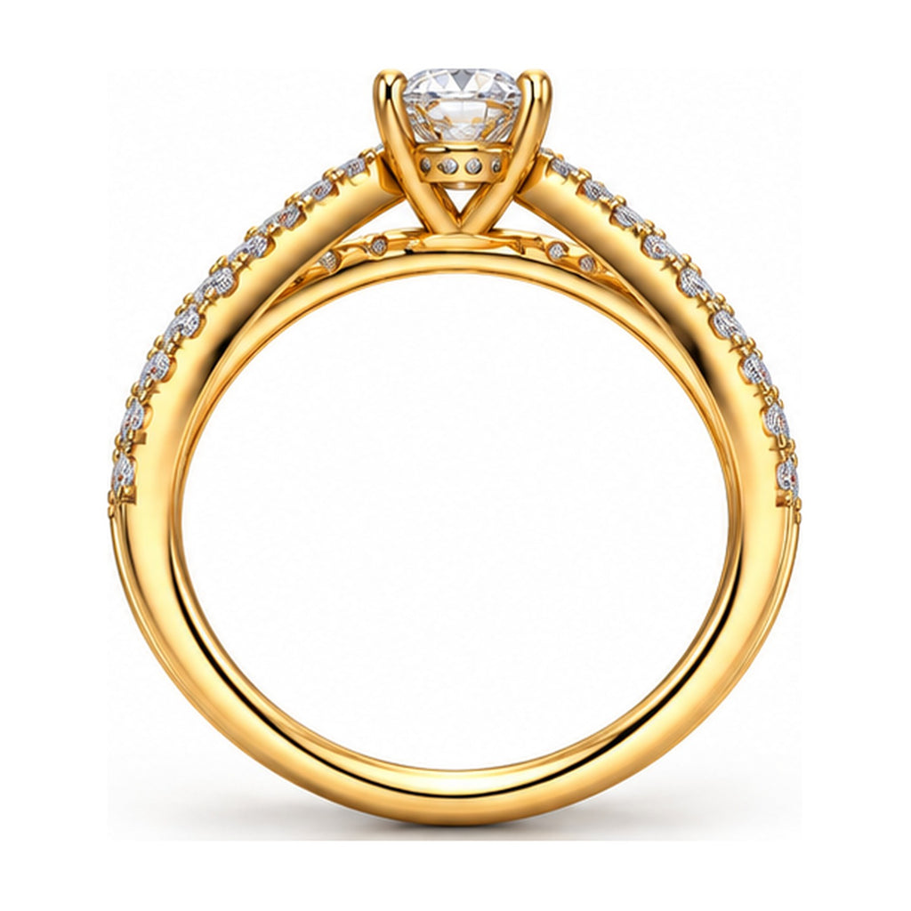 Round solitaire criss-cross pave engagement ring back view