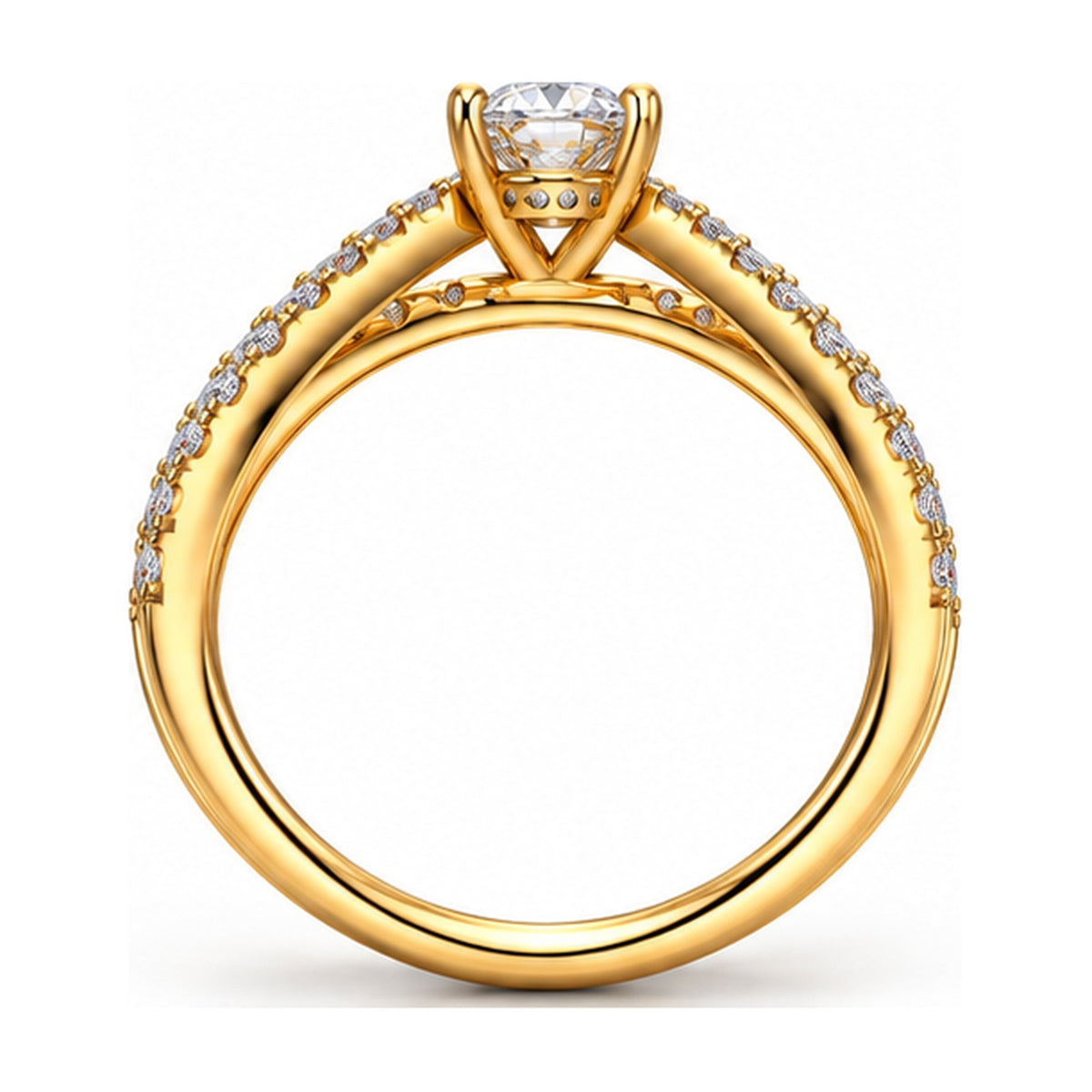 Round solitaire criss-cross pave engagement ring back view