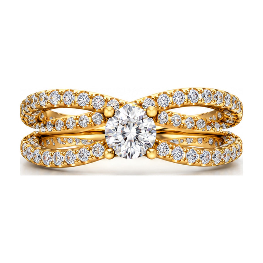 Round solitaire criss-cross pave engagement ring top view