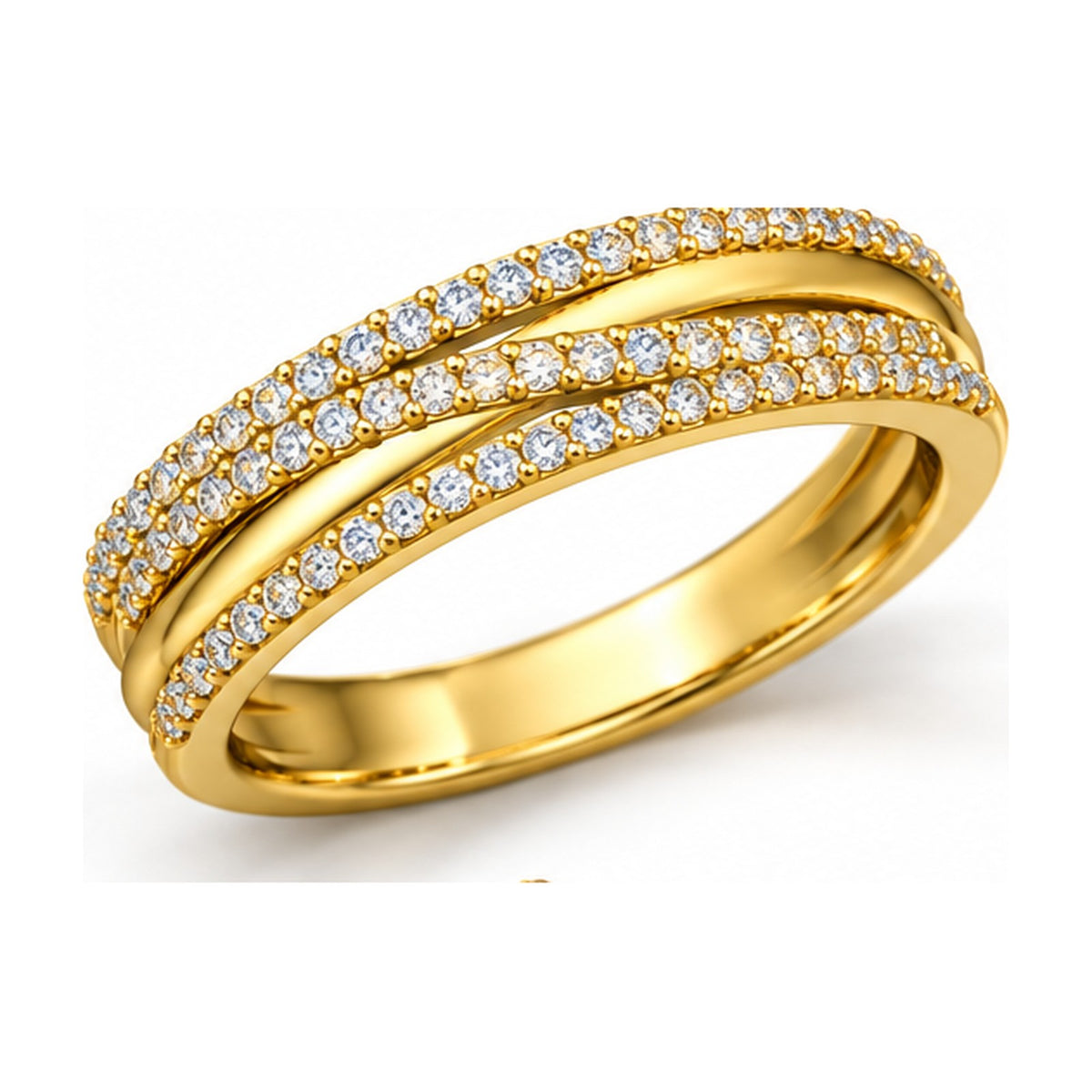 Crossover triple row pave band angled view