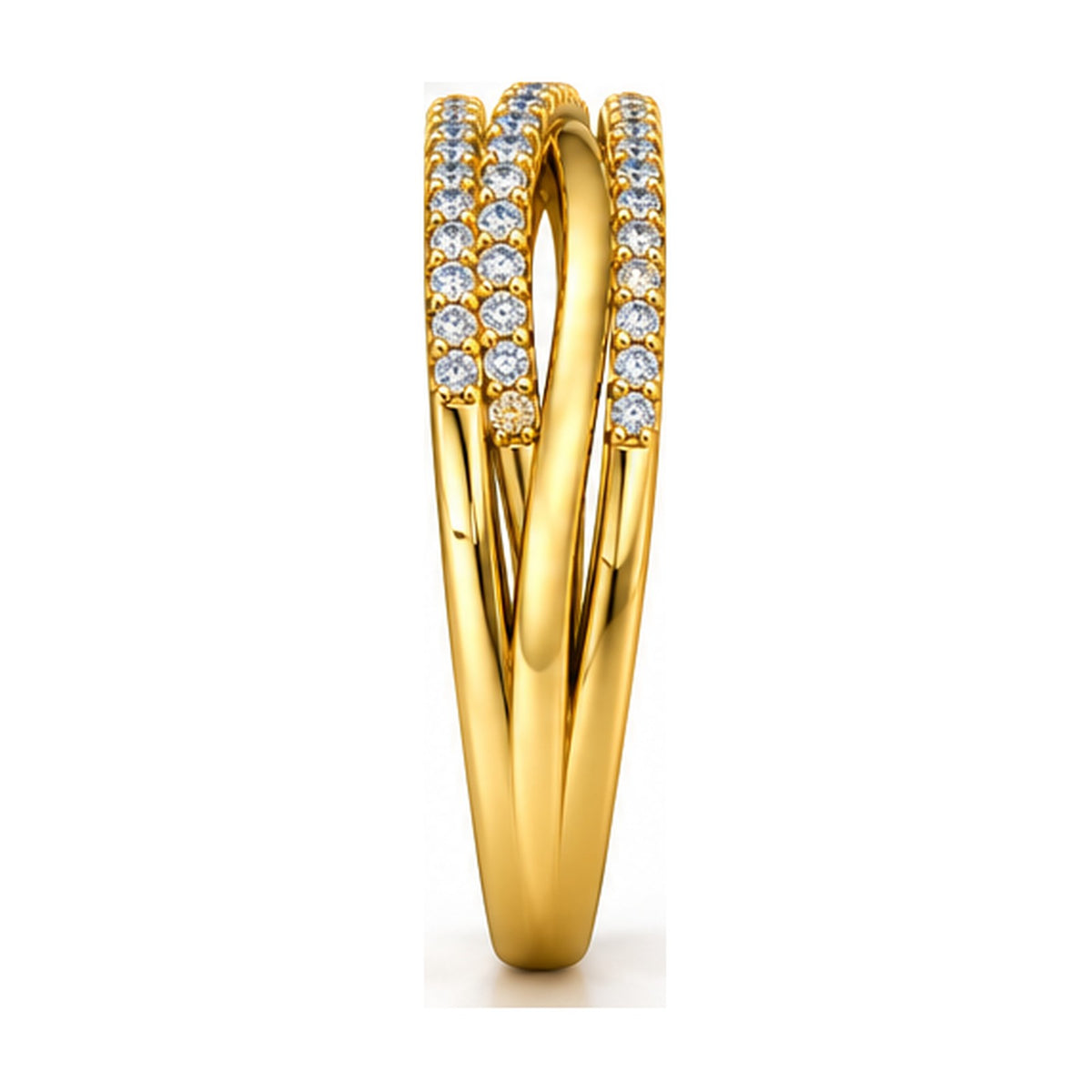 Crossover triple row pave band side view