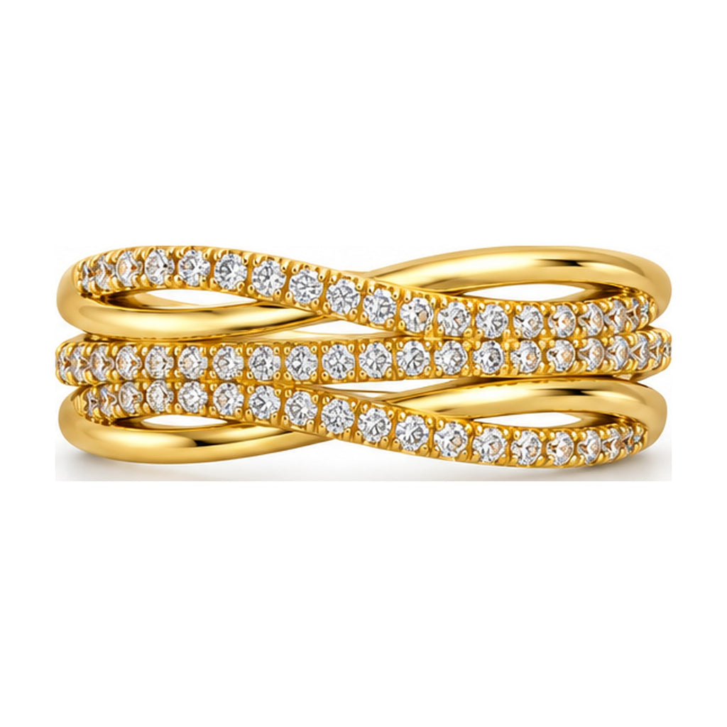 Wide triple crossover pave band top view