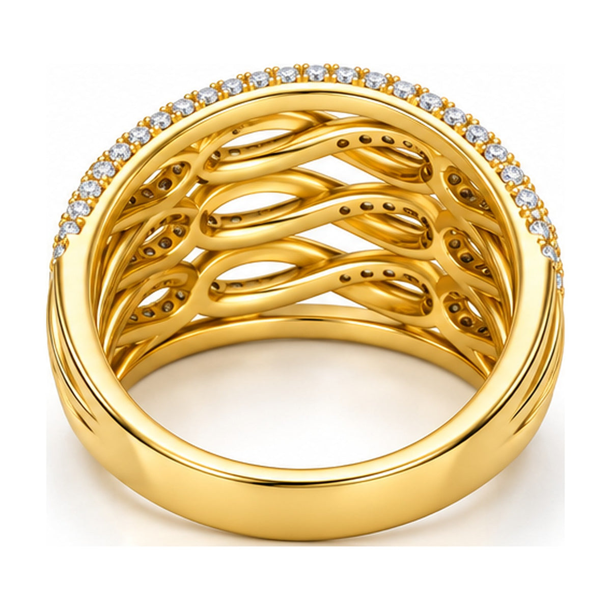 Wide braided openwork pave band back view