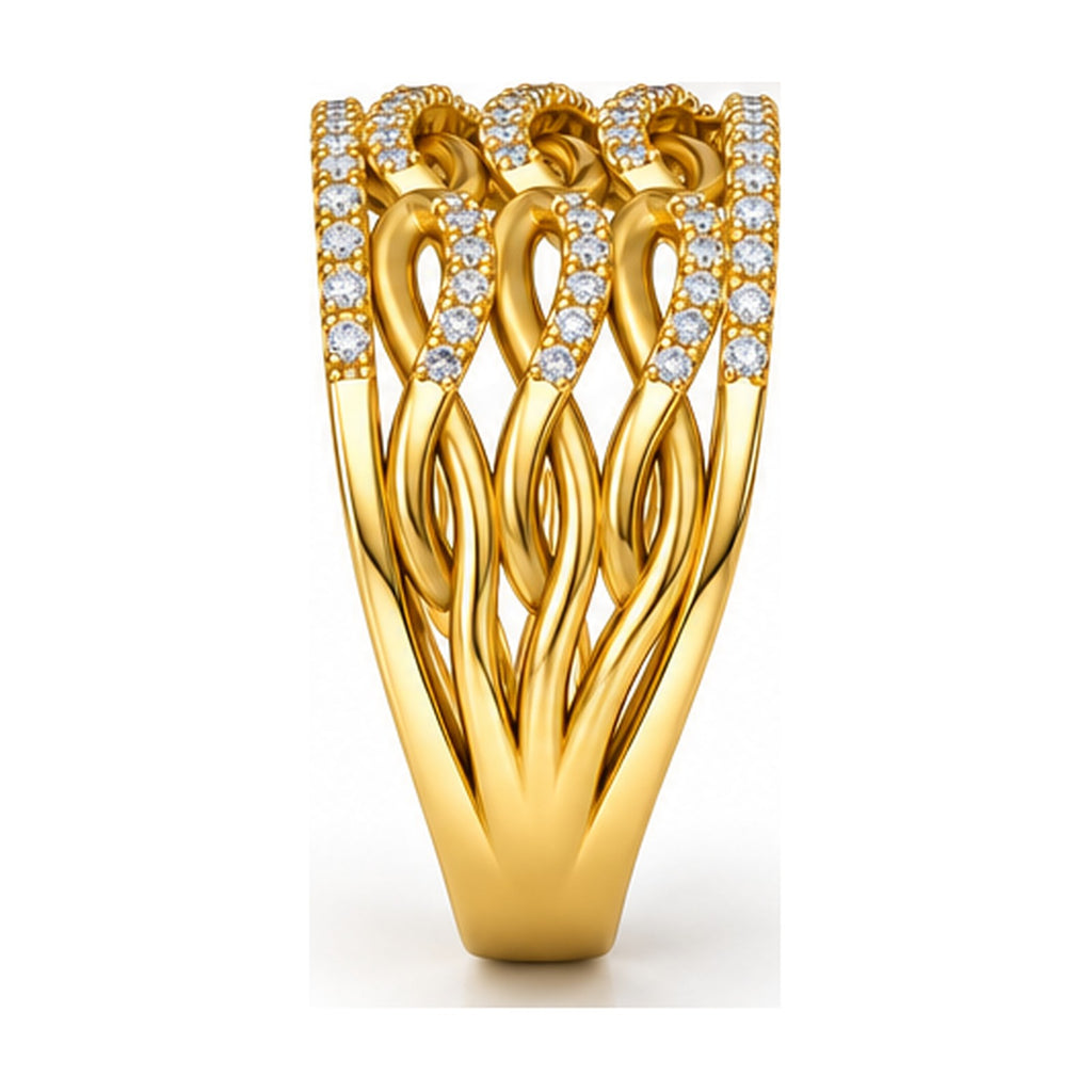 Wide braided openwork pave band side view