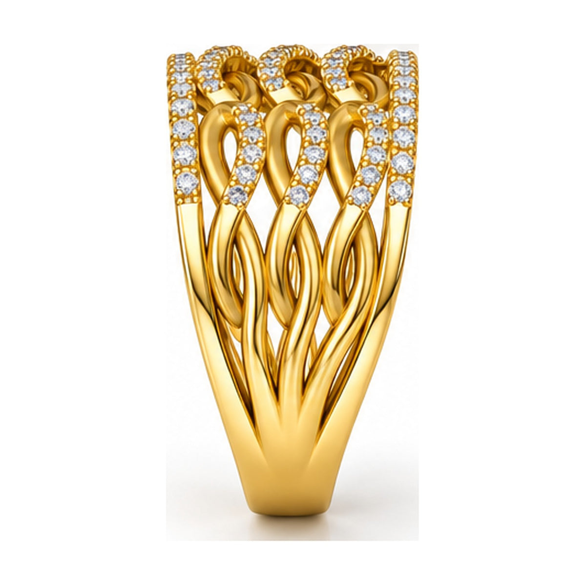 Wide braided openwork pave band side view