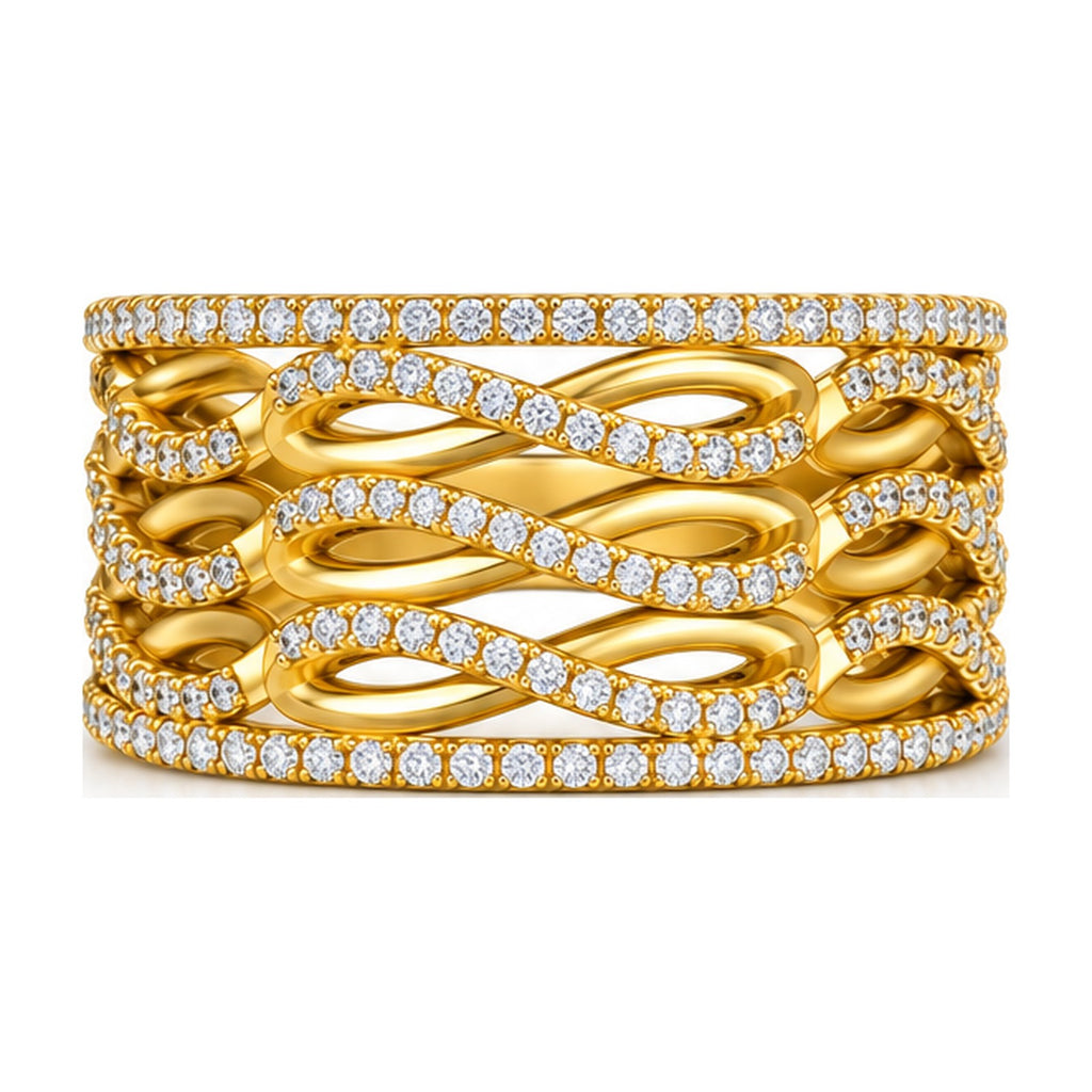 Wide braided openwork pave band top view