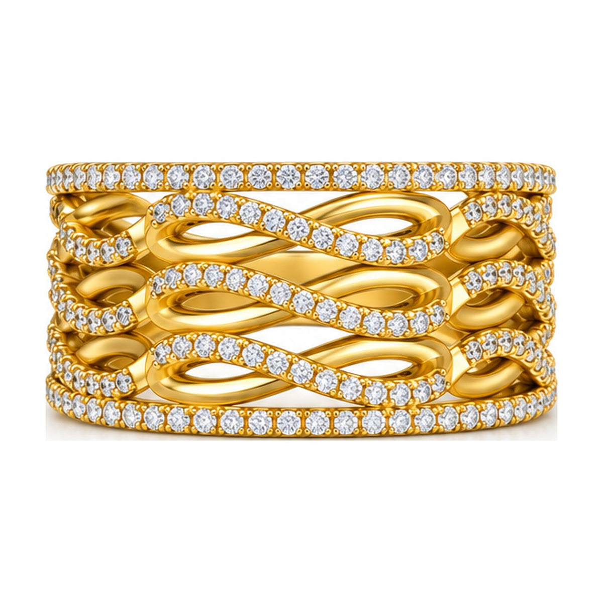 Wide braided openwork pave band top view
