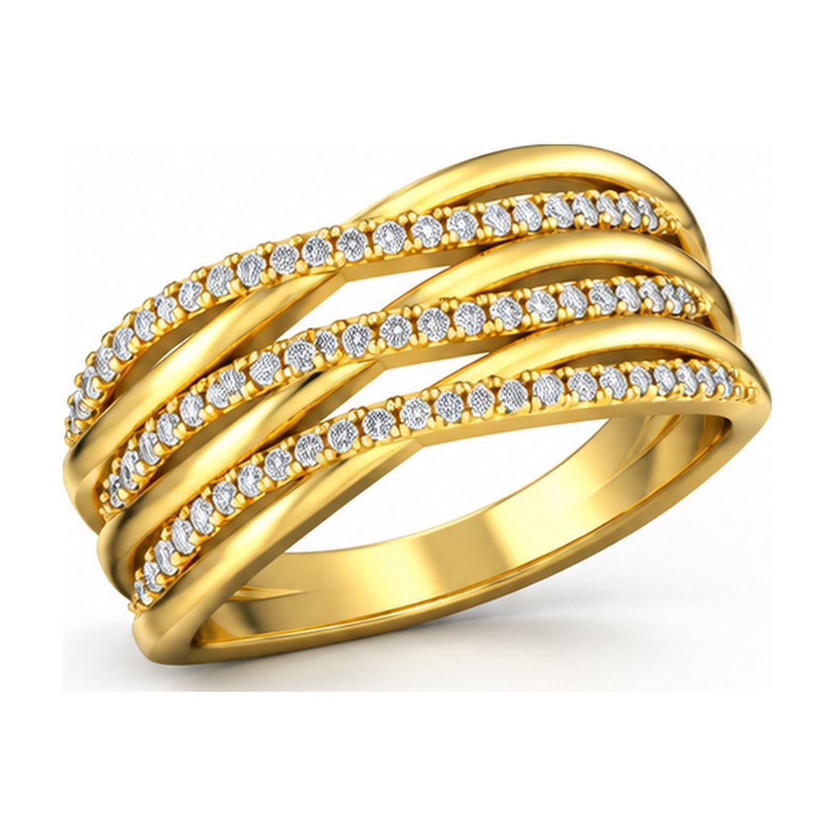 Triple strand crossover pave band angled view