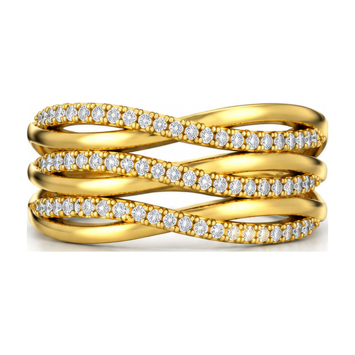 Triple strand crossover pave band top view