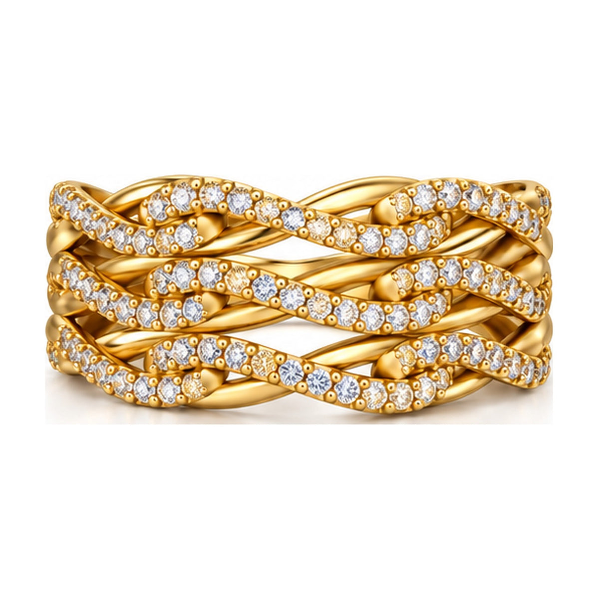 Braided Twist Pavé Moissanite Wide Band Ring top view