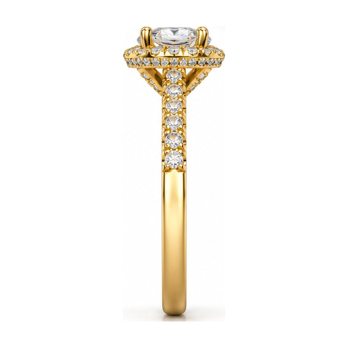Oval Halo Pavé Engagement Ring side view
