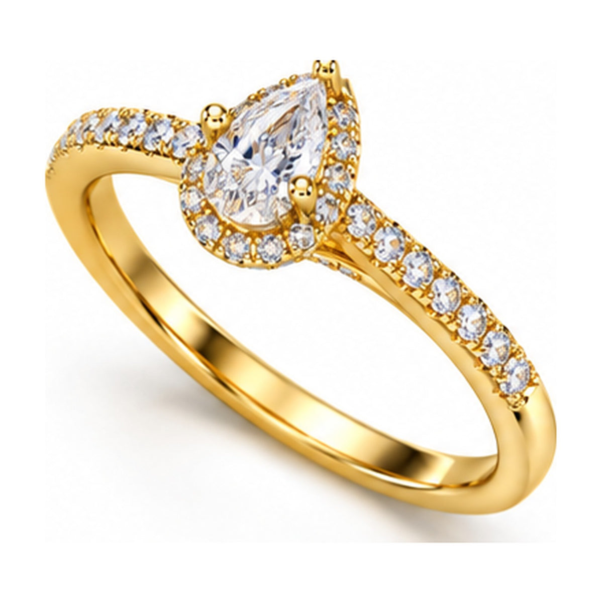 Pear Halo Pavé Engagement Ring angle view