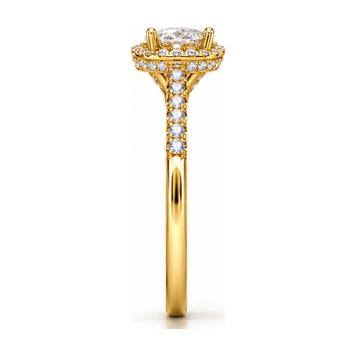 Pear Halo Pavé Engagement Ring side view