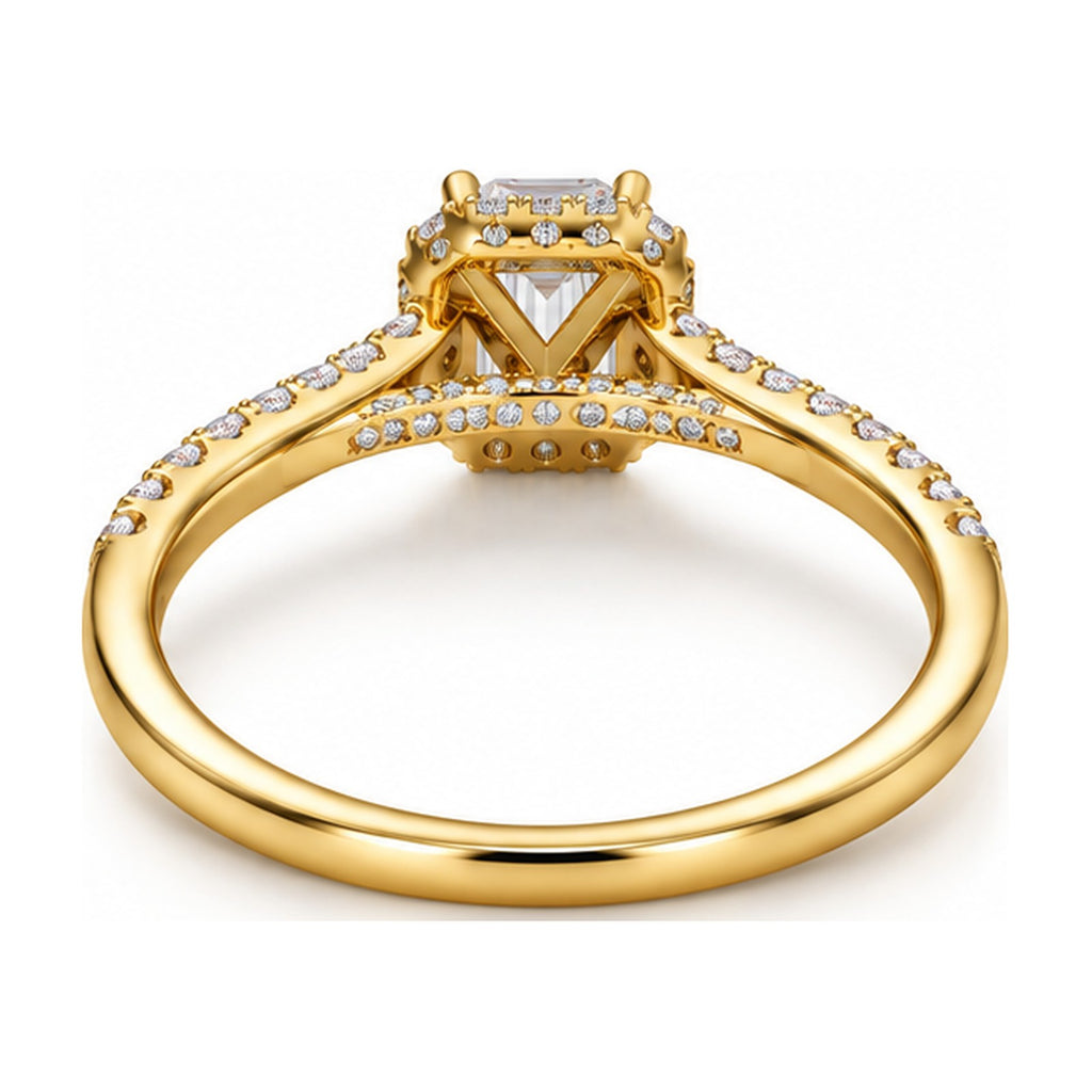 Emerald Cut Halo Pavé Engagement Ring back view