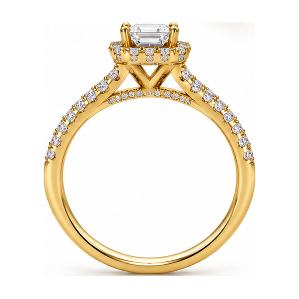 Emerald Cut Halo Pavé Engagement Ring side view