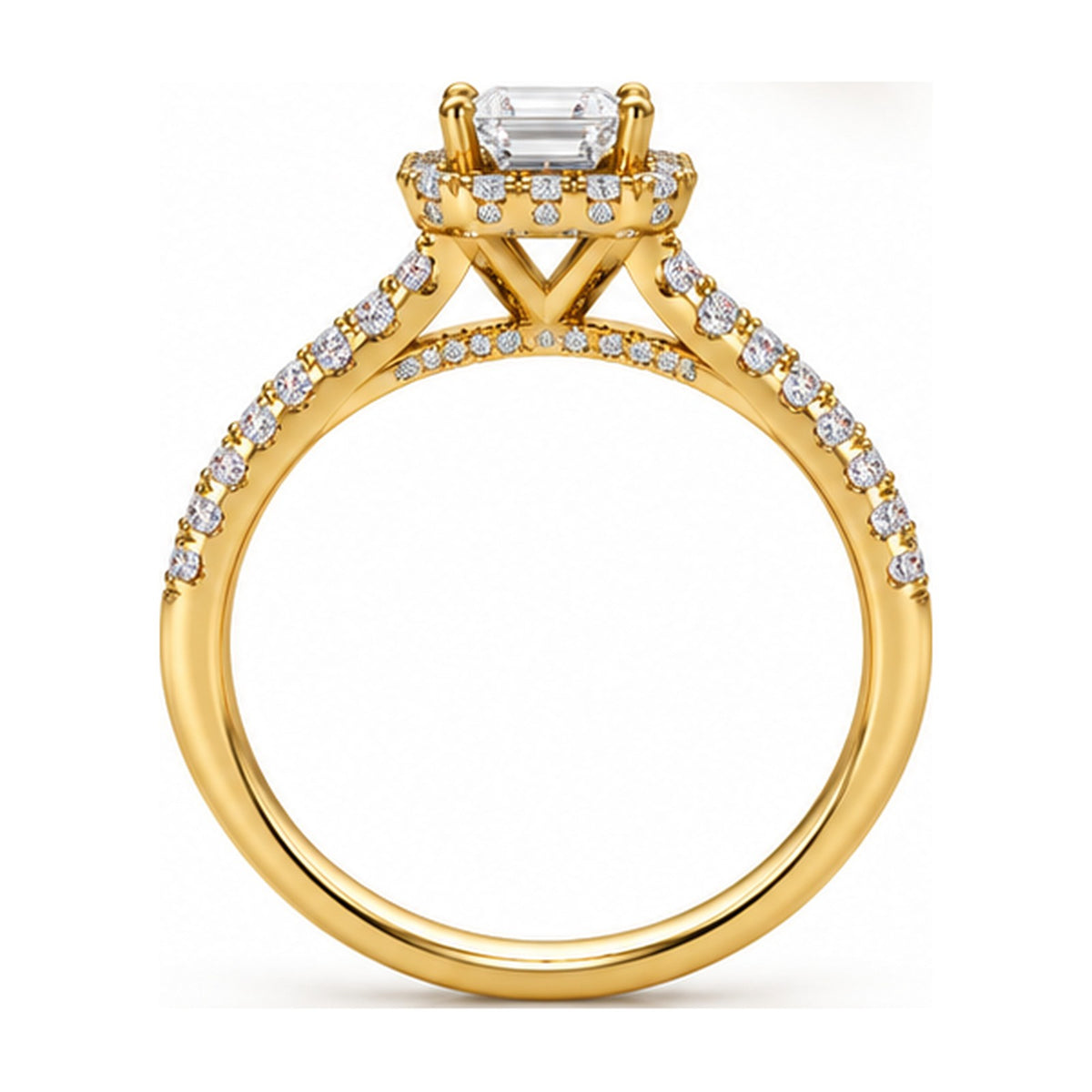 Emerald Cut Halo Pavé Engagement Ring side view