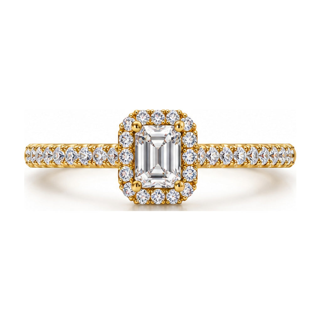 Emerald Cut Halo Pavé Engagement Ring top view