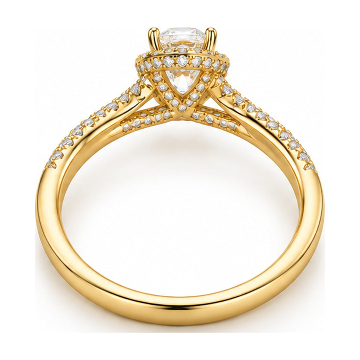 Oval Halo Split Shank Engagement Ring back view