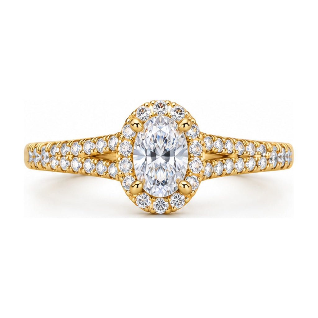 Oval Halo Split Shank Engagement Ring top view