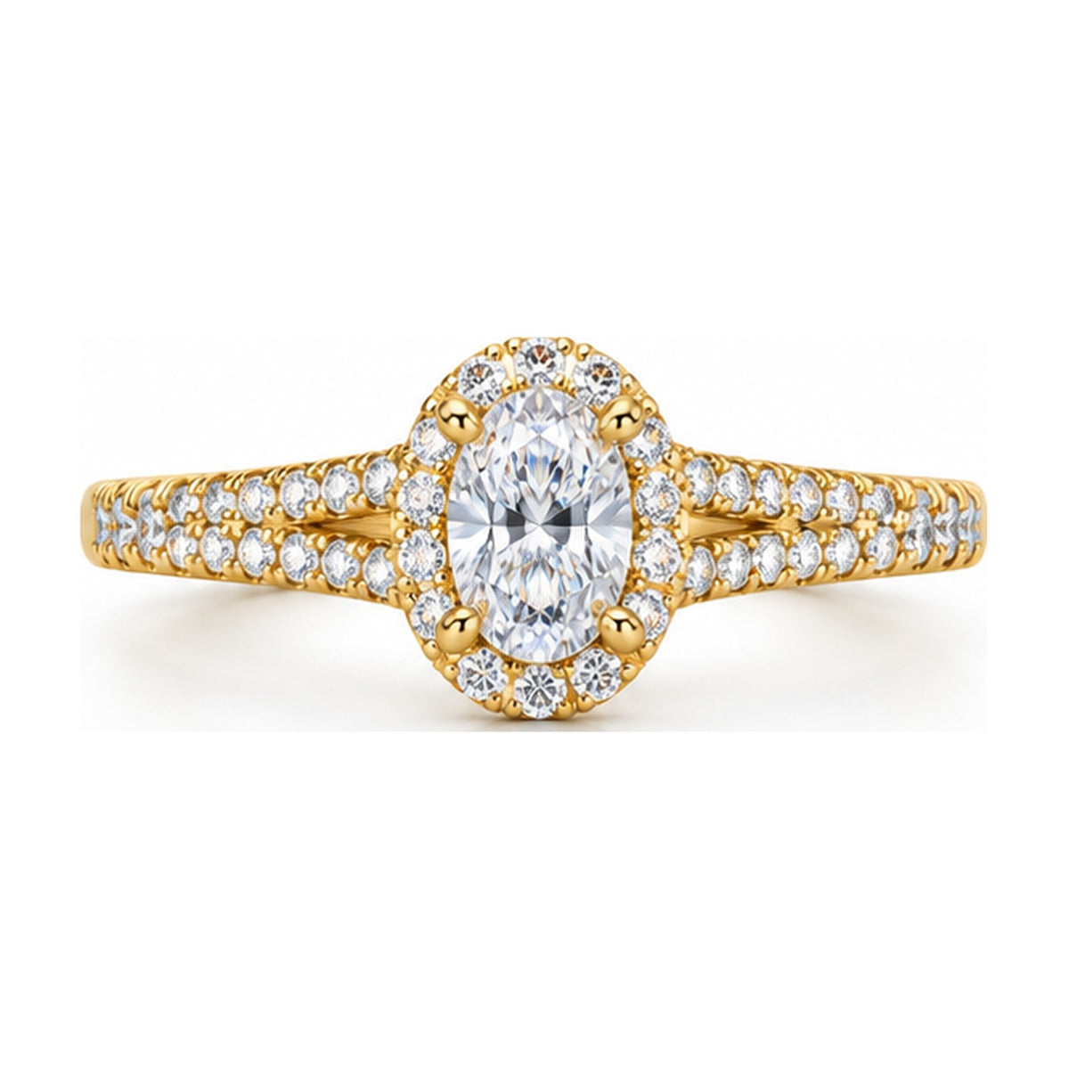 Oval Halo Split Shank Engagement Ring top view