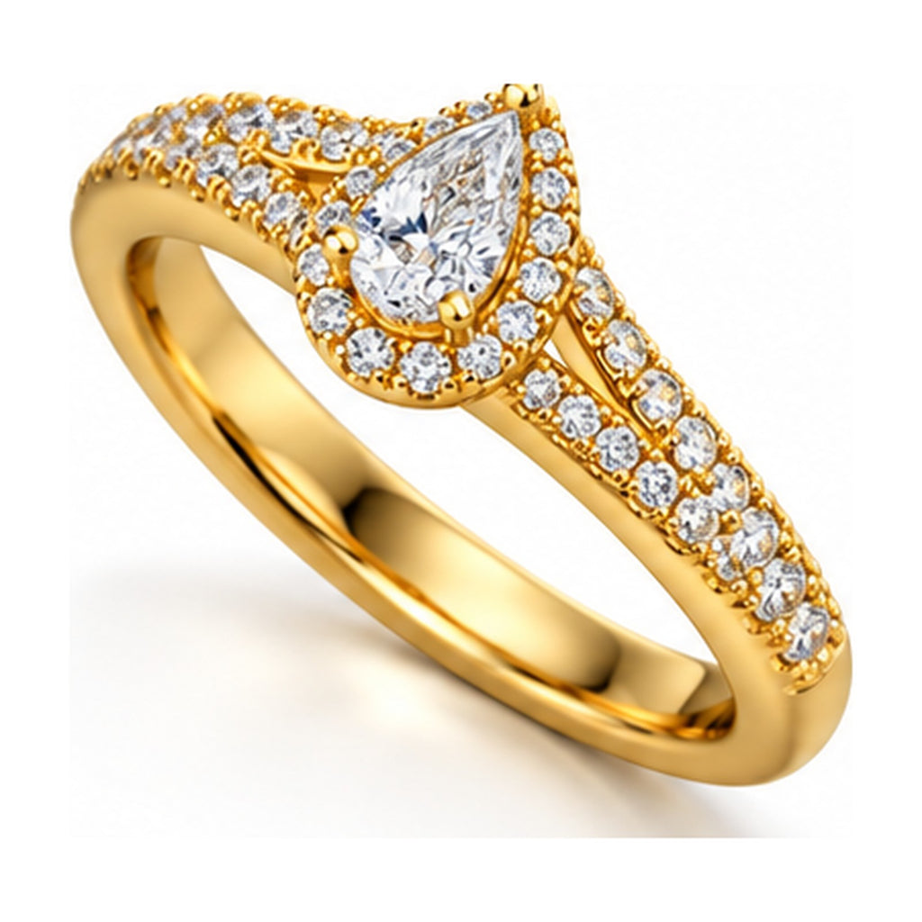 Pear Halo Split Shank Engagement Ring angle view