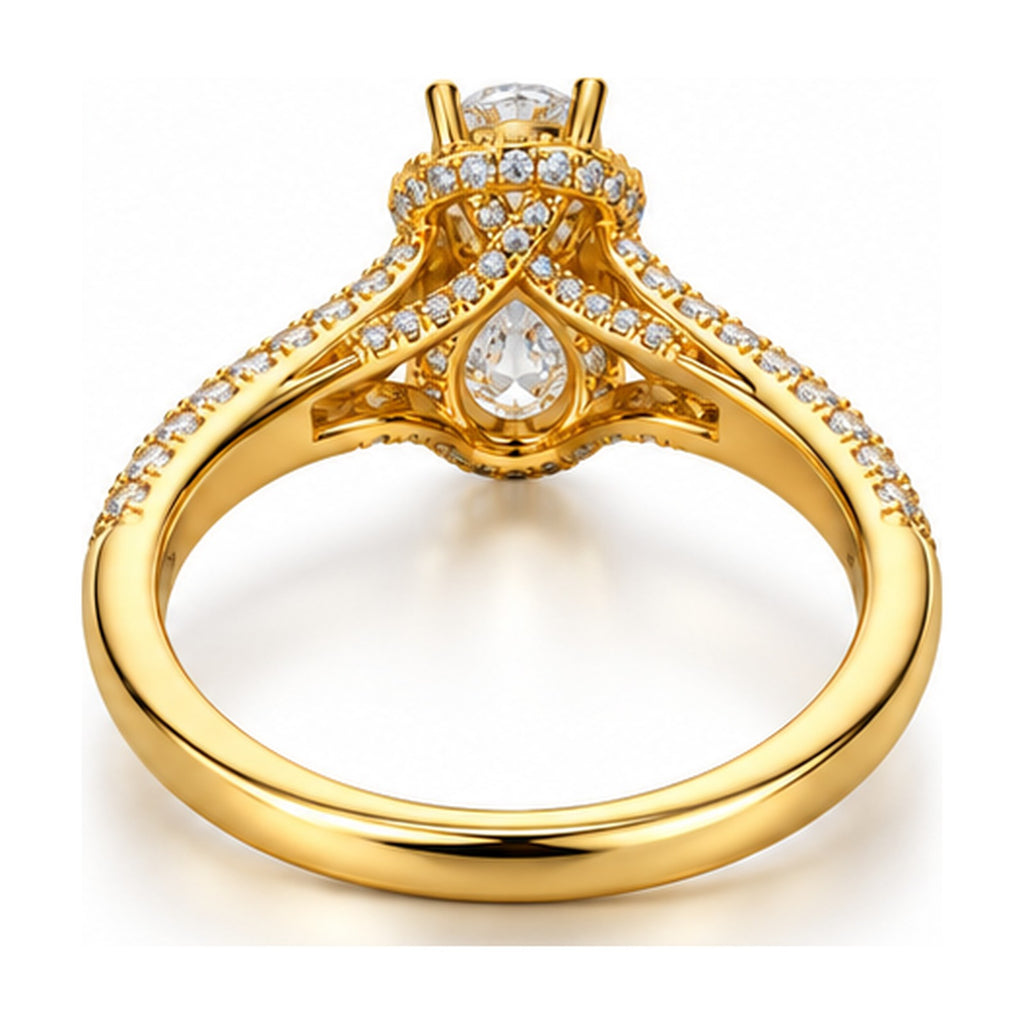 Pear Halo Split Shank Engagement Ring back view