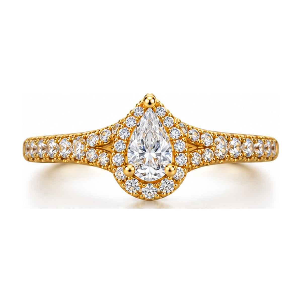 Pear Halo Split Shank Engagement Ring top view