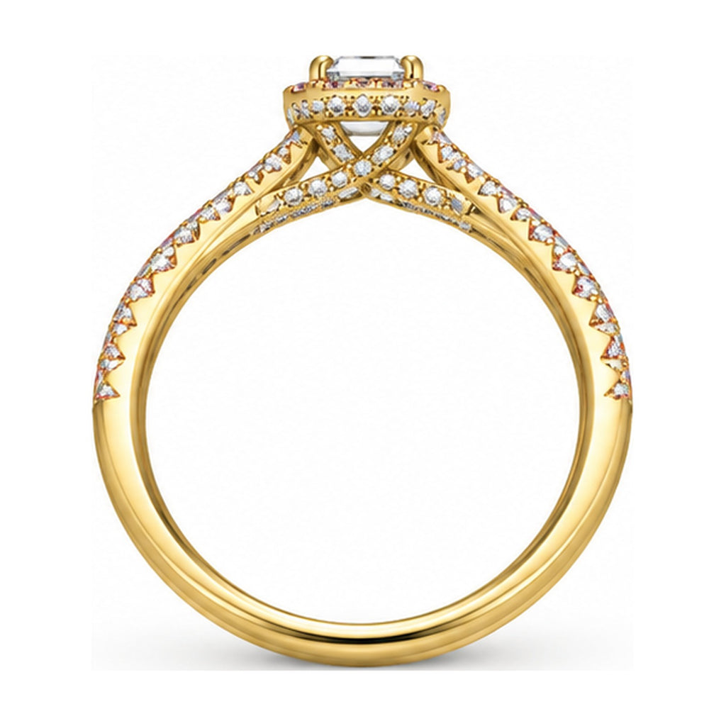 Emerald Cut Halo Split Shank Engagement Ring back view