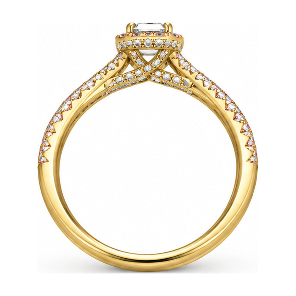 Emerald Cut Halo Split Shank Engagement Ring back view